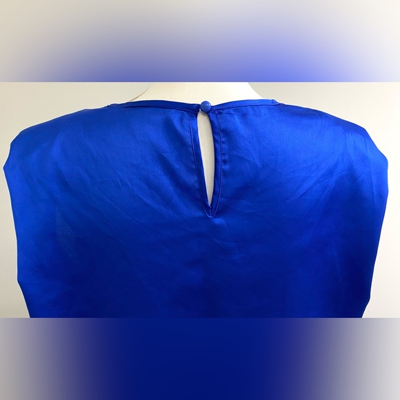 SHEIN Womens S Solid Royal Blue Structured Sleeveless Satin Top Preppy Classic - Picture 7 of 16